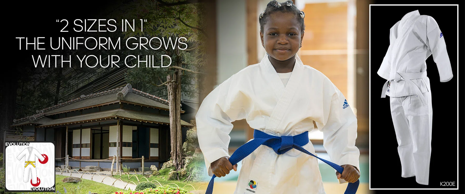 Kimono Adidas Evolution 2 em 1 WKF Infantil para Karatê - detalhe do produto