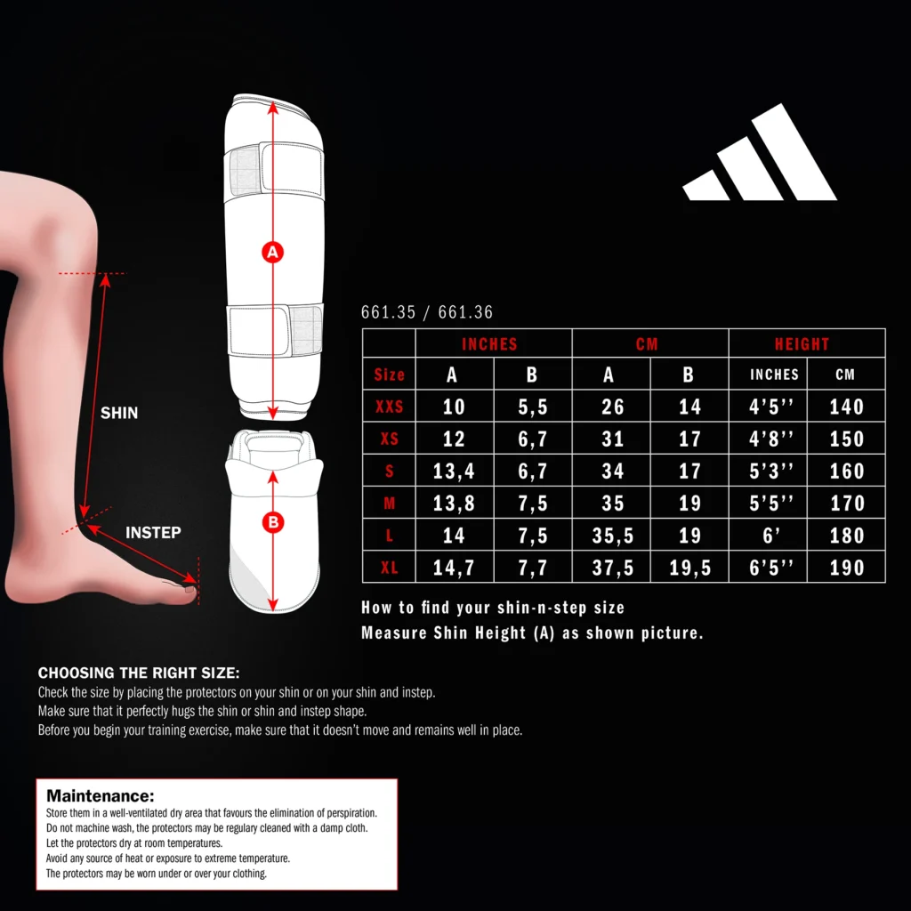 Guia de tamanhos do Protetor de Pé Adidas WKF Avulso para Kumite